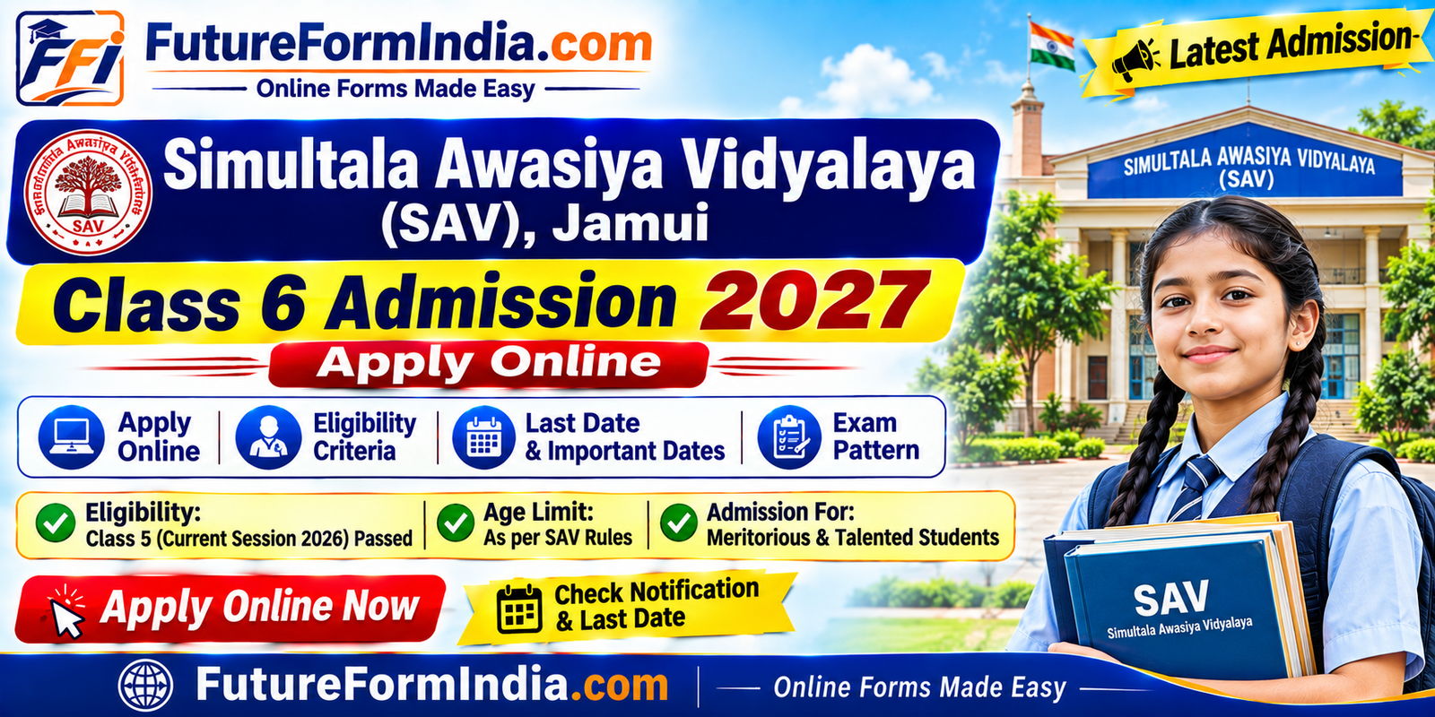Simultala Awasiya Vidyalaya (SAV) Jamui Class VI (6th) Admission 2027 Apply Online