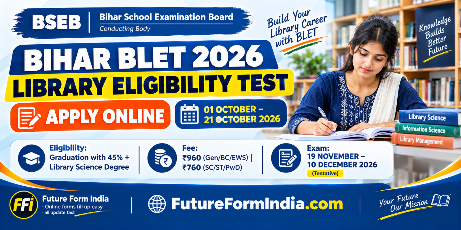 Bihar Library Eligibility Test BLET 2026 Apply Online – Eligibility, Fee, Exam Date