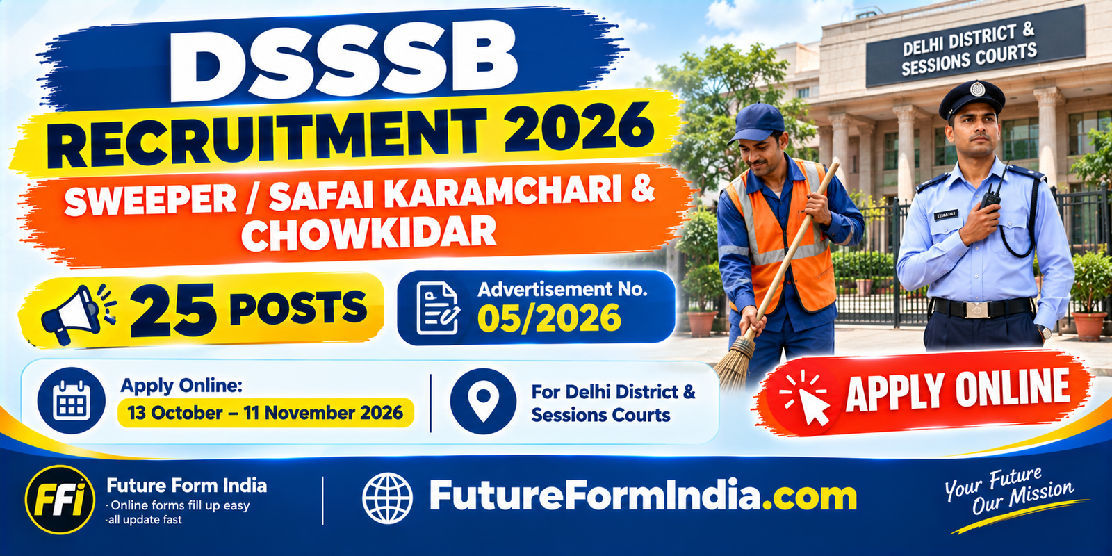 DSSSB Sweeper & Chowkidar Recruitment 2026 – 25 Posts